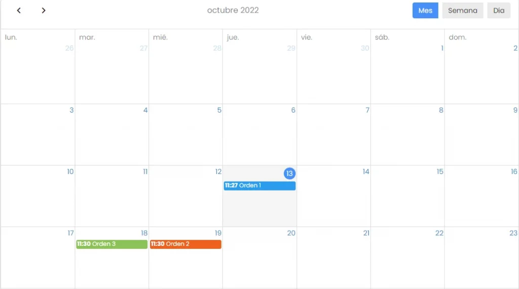 vue du calendrier Web