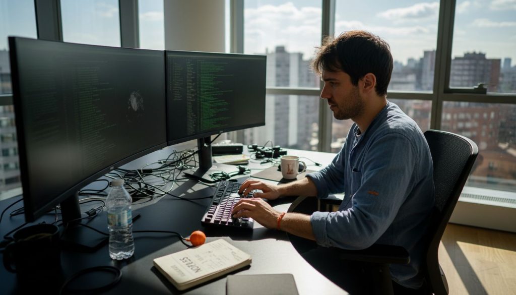 Técnico informático realizando tareas de mantenimiento preventivo