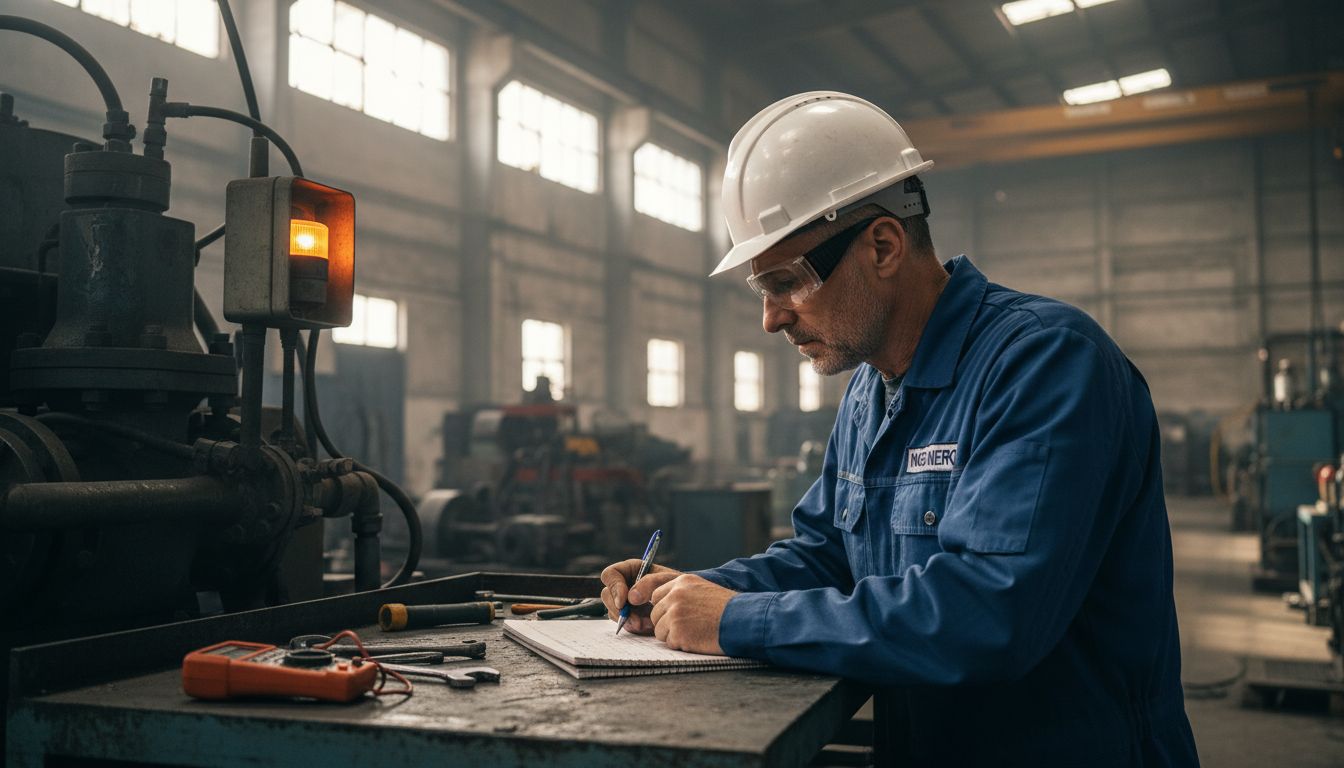 Un ingeniero revisa el funcionamiento de la maquinaria en la planta industrial.
