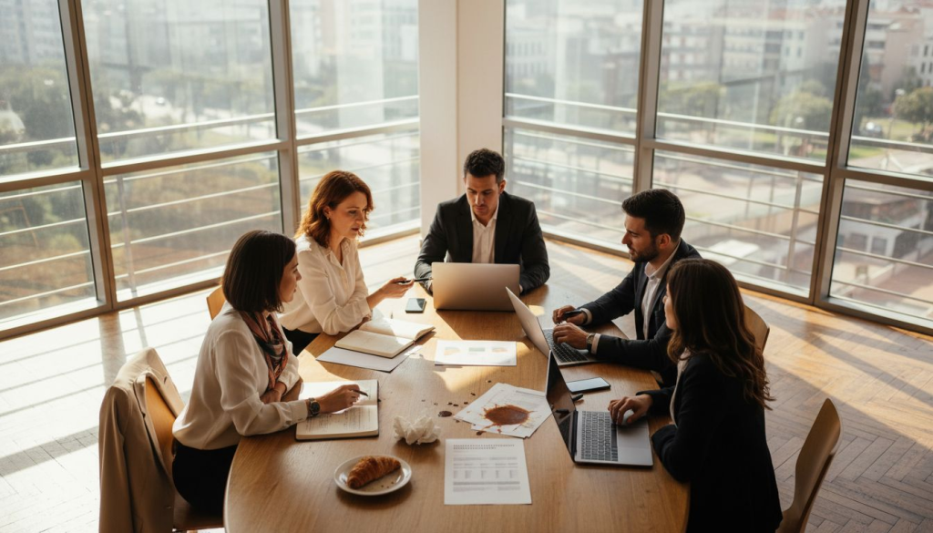 El equipo de Recursos Humanos mantiene una reunión en la sala de juntas.