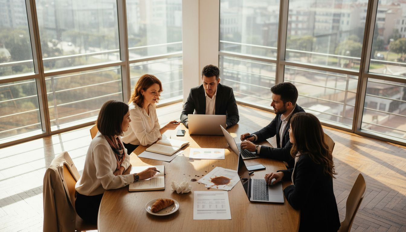 El equipo de Recursos Humanos mantiene una reunión en la sala de juntas.