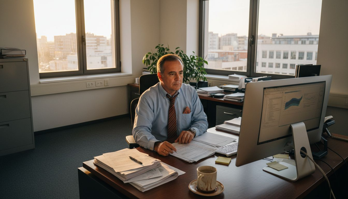 Un empleado revisa los sistemas digitales de la oficina para asegurarse de que todo funcione correctamente.