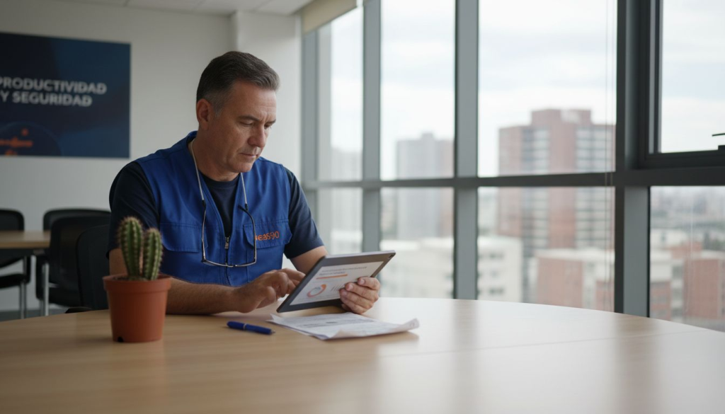 El supervisor analiza el informe digital de mantenimiento