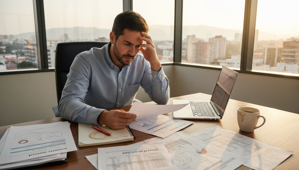 El empleado revisa los informes impresos para asegurarse de que no tengan errores.